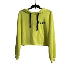 GUC Shein Women's Highlighter Yellow Cropped Hoodie Drawstring Size XL